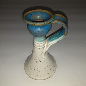 CCC Pottery Chambermaid Candle Stick Artist Signed Sea Blues 5.5"